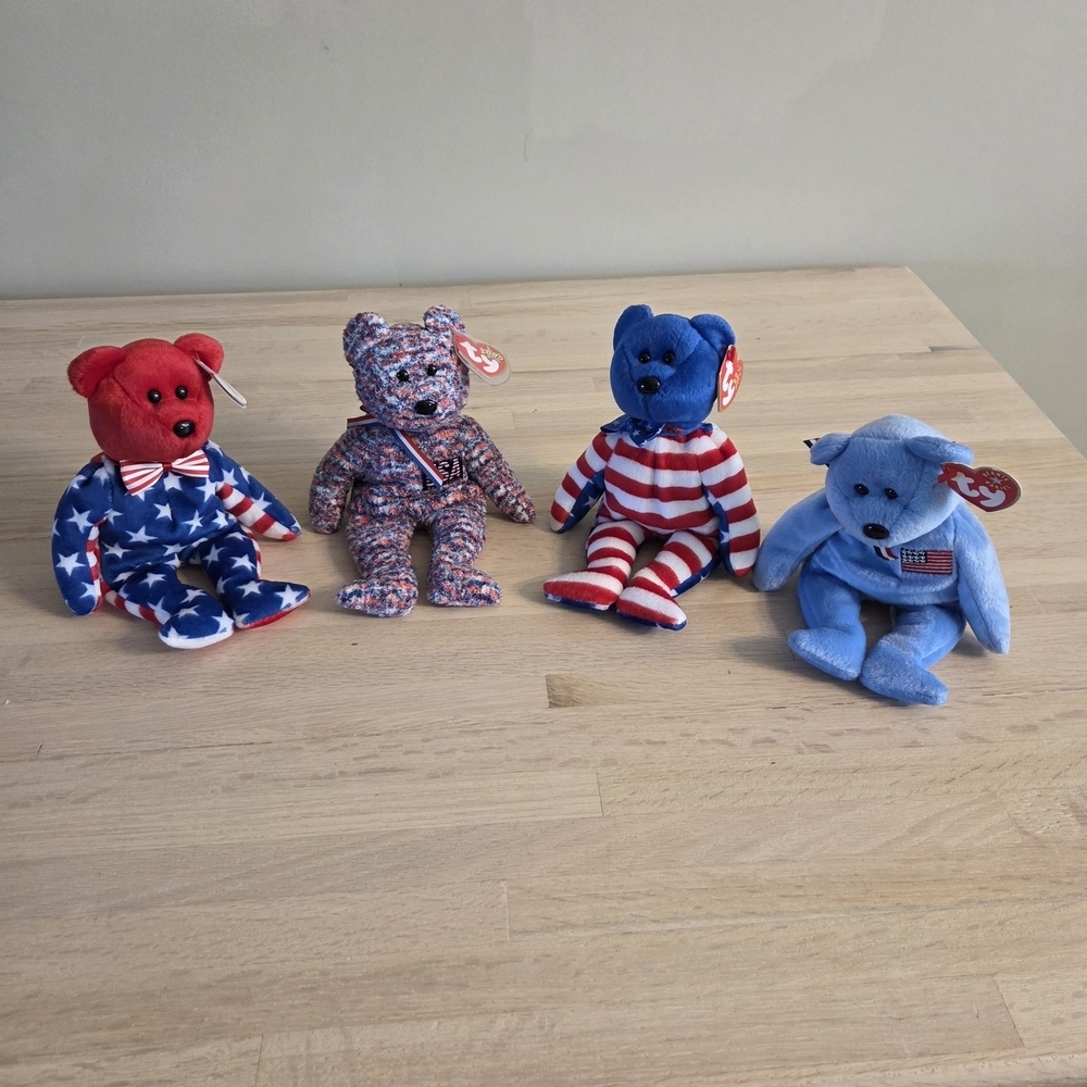 Ty Beanie Babies Patriotic Bear Collection USA America Liberty 2000 Bundle Of 4